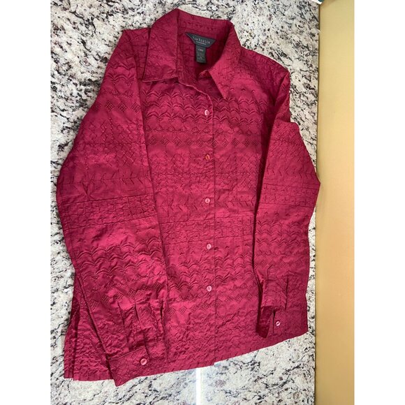 Van Heusen Womens Medium Collard Shirt Red Long Sleeve Floral Button-Down - Picture 5 of 11